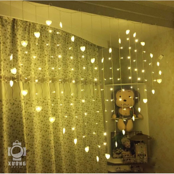 Đèn rèm trái tim  trang trí siêu đẹp kích thước 1.5x1.8m