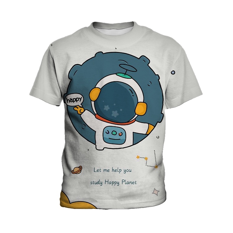 Áo Thun Tay Ngắn In Hình Phi Hành Gia NASA Hoạt Hình 3D Cho Bé Trai 3-14 Tuổi