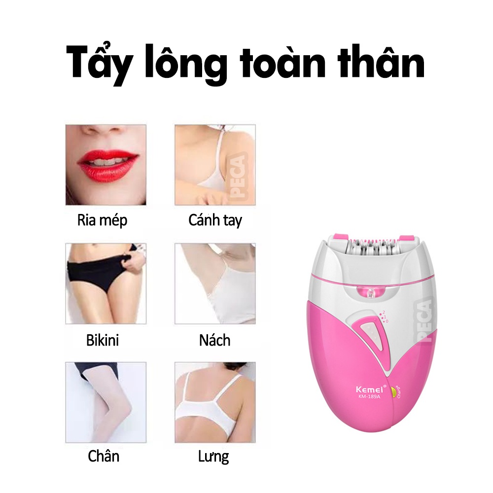 Máy tẩy lông Kemei KM-189A tẩy và nhổ lông toàn thân, dùng pin sạc chuyên nghiệp - hàng chính hãng