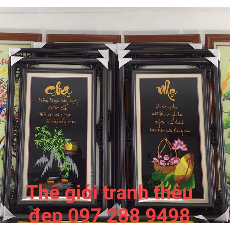 tranh thêu thư pháp cha mẹ tranh đã lên khung hoàn chỉnh chỉ việc treo bao đẹp bao sang bao xịn kttp54*86cm*2buc