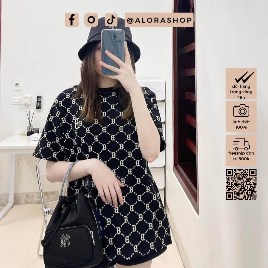 Áo thun tay lỡ BALEN thêu chữ B dáng mặc dấu quần, Áo phông nam nữ unisex form rộng trắng, đen Alora