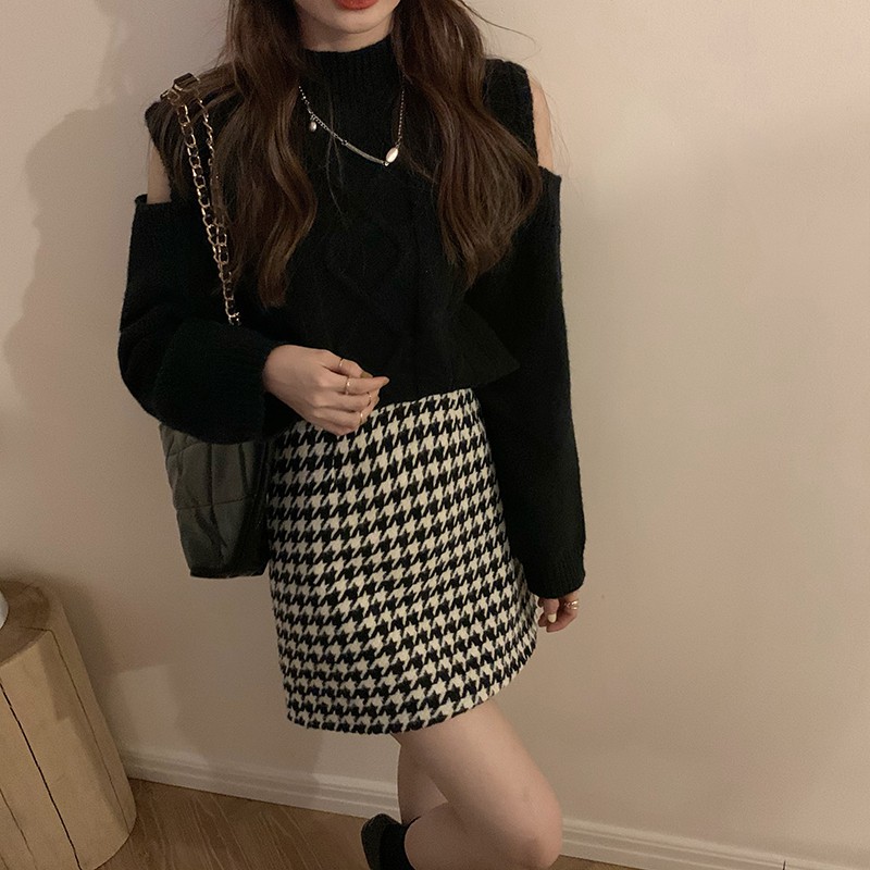 Chân Váy Len Lưng Cao Kẻ Sọc Kiểu Retro Xinh Xắn Cho Nữ | BigBuy360 - bigbuy360.vn