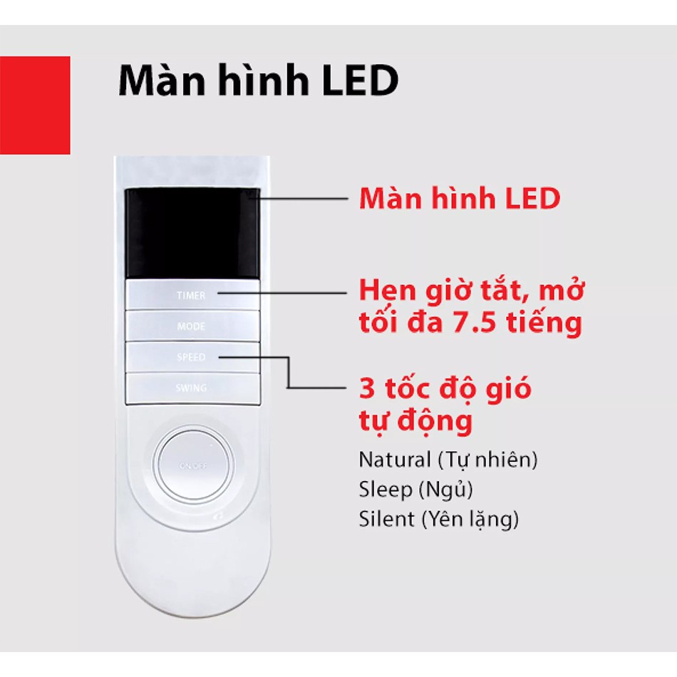 Quạt cây, Quạt đứng Toshiba F-LSA20(W)VN - Điều khiển từ xa - 3 chế độ gió - Màn LED hiển thị - Hàng chính hãng