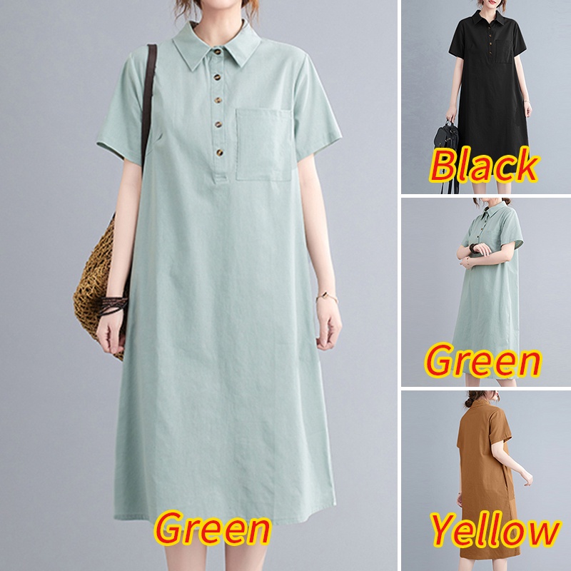 Đầm midi Zanzea tay ngắn cổ bẻ có túi phong cách vintage thời trang cho nữ