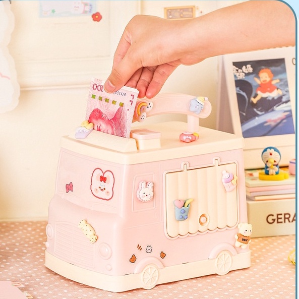 HỘP NHÀ TIẾT KIỆM HÌNH OTO XANH HỒNG, THIẾT KẾ ĐEP, QUÀ TẶNG CHO CÁC BÉ(TẶNG KÈM STICKER VÀ CHARM)