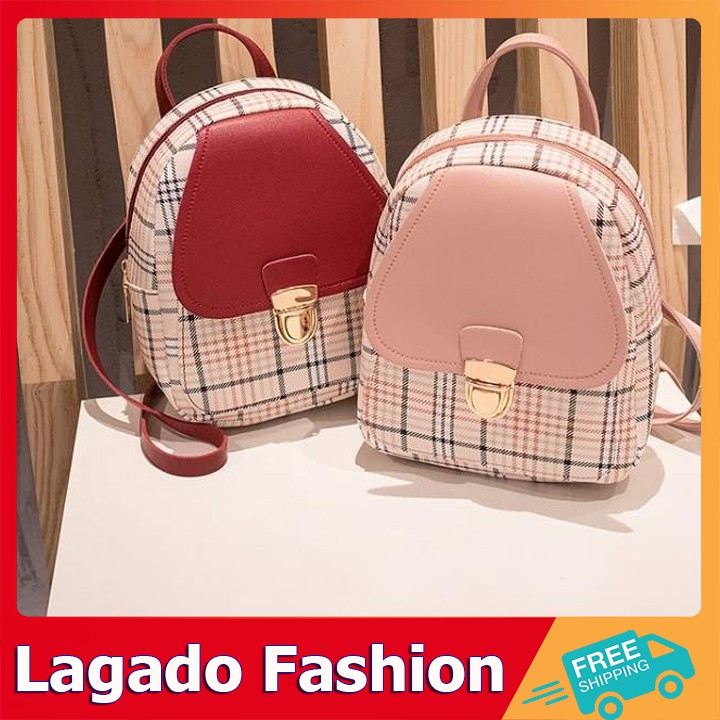 Balo nữ mini kẻ sọc xinh xắn có 2 kiểu đeo cực kì cute Thời Trang LAGADO