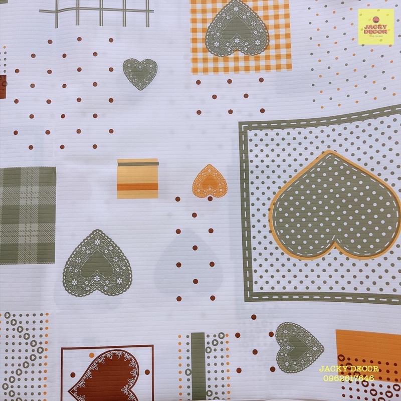 Khăn trải bàn nhựa PVC hoạ tiết tim chống thấm nước, dày dặn