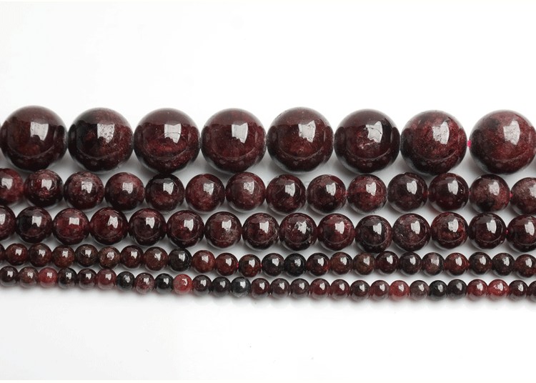 Hạt đá ngọc hồng lựu đỏ đen tự nhiên bán hoàn thiện dùng làm đồ trang sức