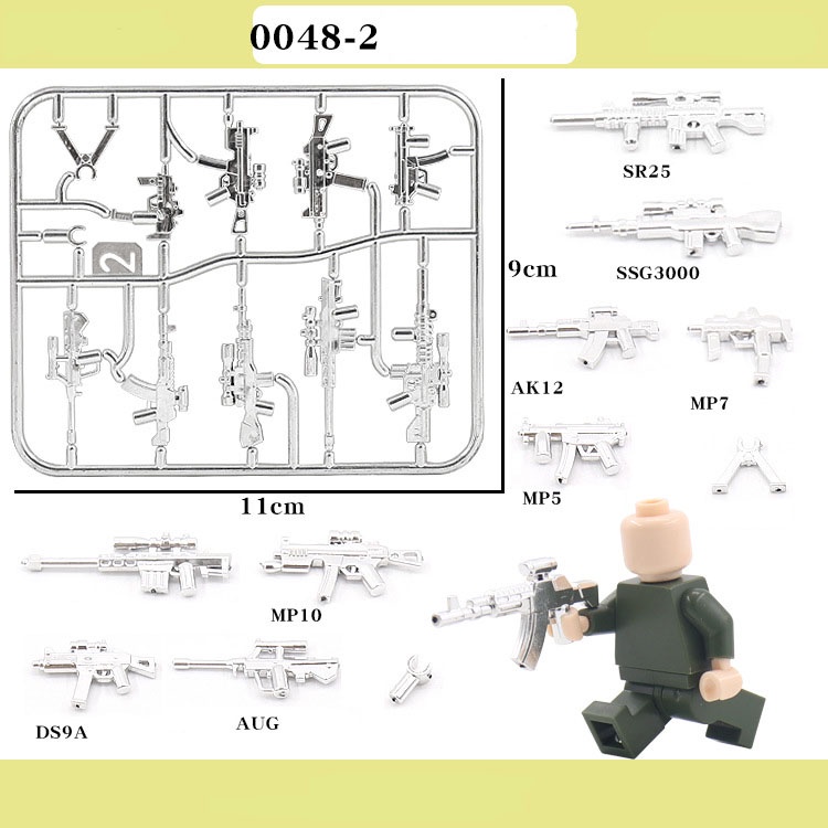 Phụ Kiện Army-Swat Non Lego | Vỉ Trang Bị Súng Mạ Bạc 0048