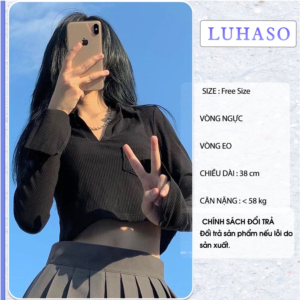 áo croptop nữ tay dài kiểu ôm tay phồng LUHASO CT 105 | BigBuy360 - bigbuy360.vn