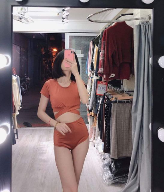 Bikini, Bộ Đồ Bơi Đi Biển 2 Hãnh Cam Đất Phong Cách Hàn Quốc BELLA MS24