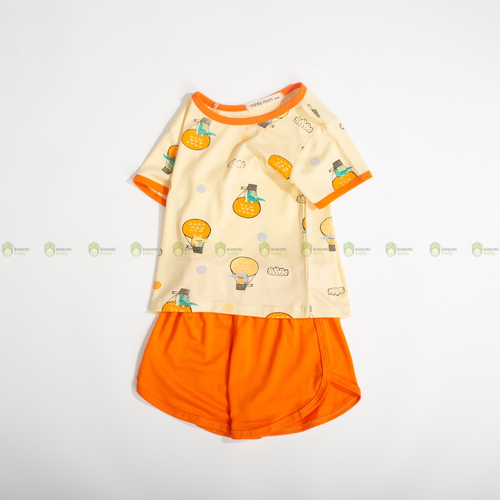 Bộ Cộc Tay Cho Bé Trai, Bé Gái Minky Mom Vải Thun Lạnh Hoạ Tiết Nhím Nâu Cổ Viền, Bộ Quần Áo Trẻ Em Mặc Nhà MKM2214