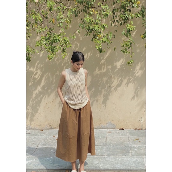 Áo đan móc lưới màu begie siêu xinh  chất liệu mềm nhẹ dễ mix match korea