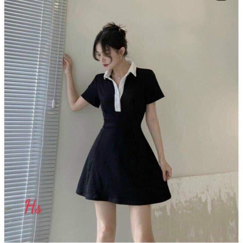 Váy body đen cổ trắng kiểu dáng thời trang