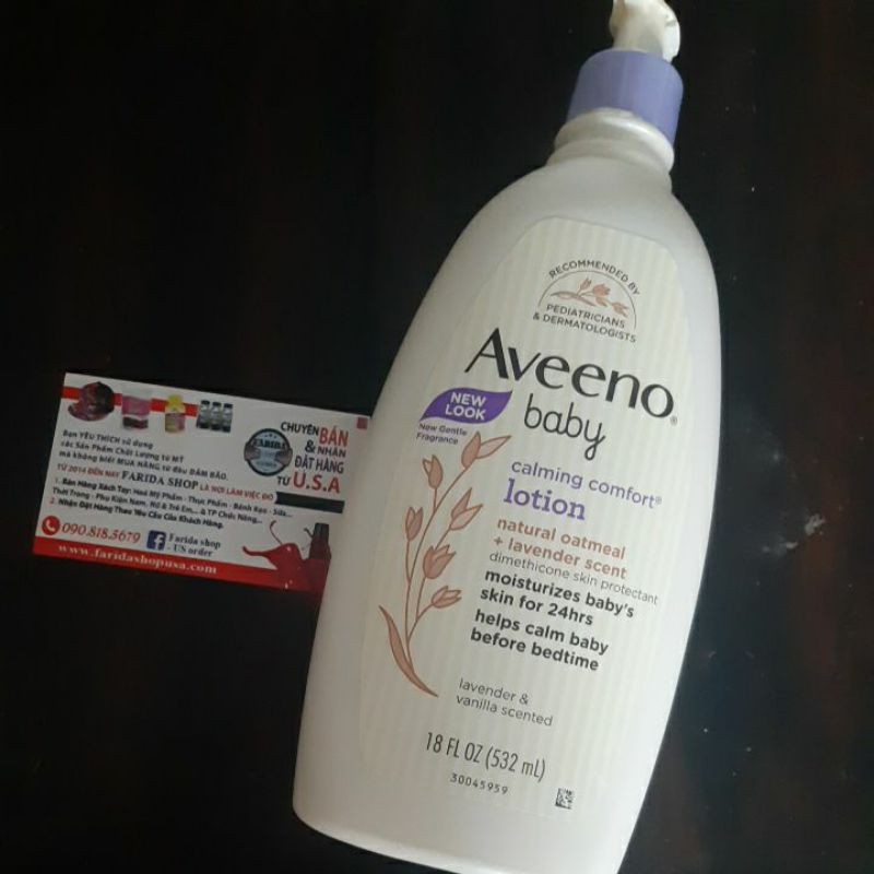 Hsd 7.2023.KEM DƯỠNG THỂ CHO BÉ / TẮM LAVENDER Aveeno Baby Calming Comfort Moisturizing Lotion532ml.mẫu mới