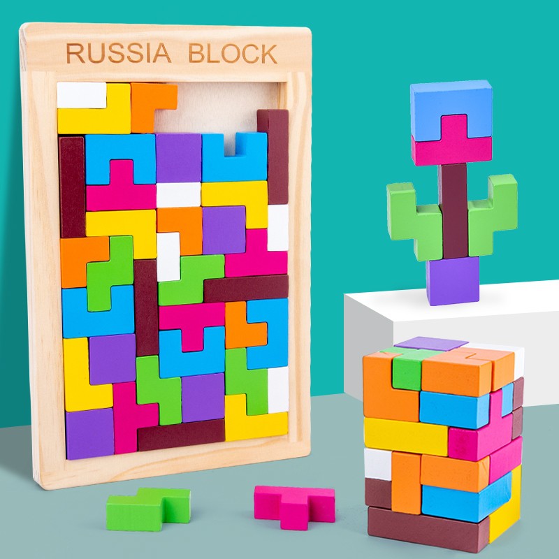 Đồ Chơi Xếp Hình Thông Minh Cao Cấp Size Đại, Tetris Xếp Gạch Gỗ Pitomio Montessori