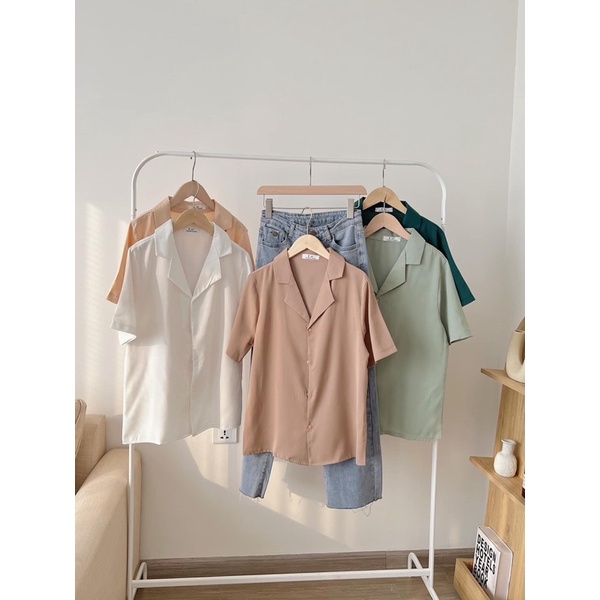 Áo sơ mi cổ vest cộc tay đũi lụa