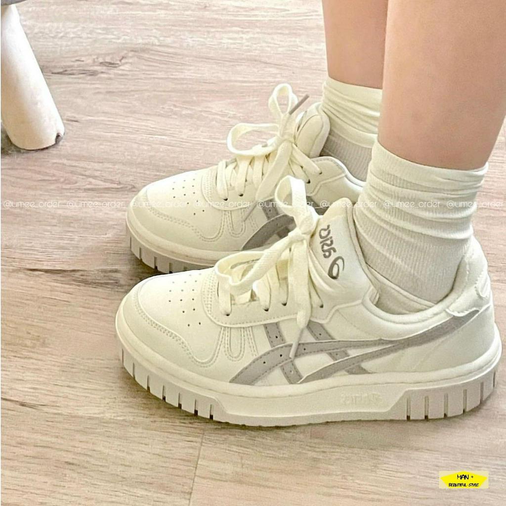 Giày nữ Asics Court màu trắng sữa vạch xám, giày thể thao nữ đi học cho học sinh, sinh viên cực hot 2023