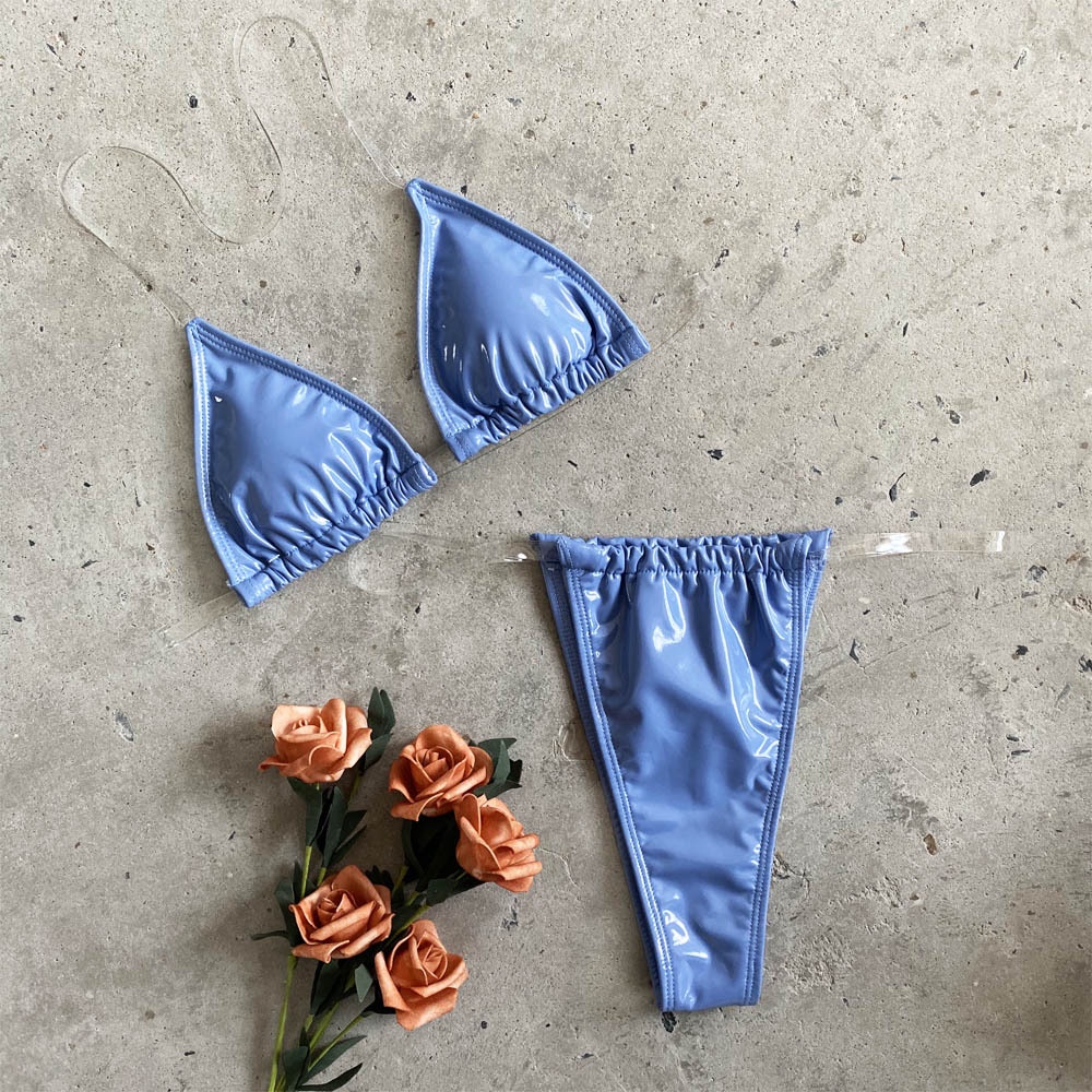 [BKN373N] &lt;ÂU&gt; SET BIKINI DA BÓNG XANH NHẠT/XANH COBALT QUAI TRONG QUẦN THONG/LỌT KHE