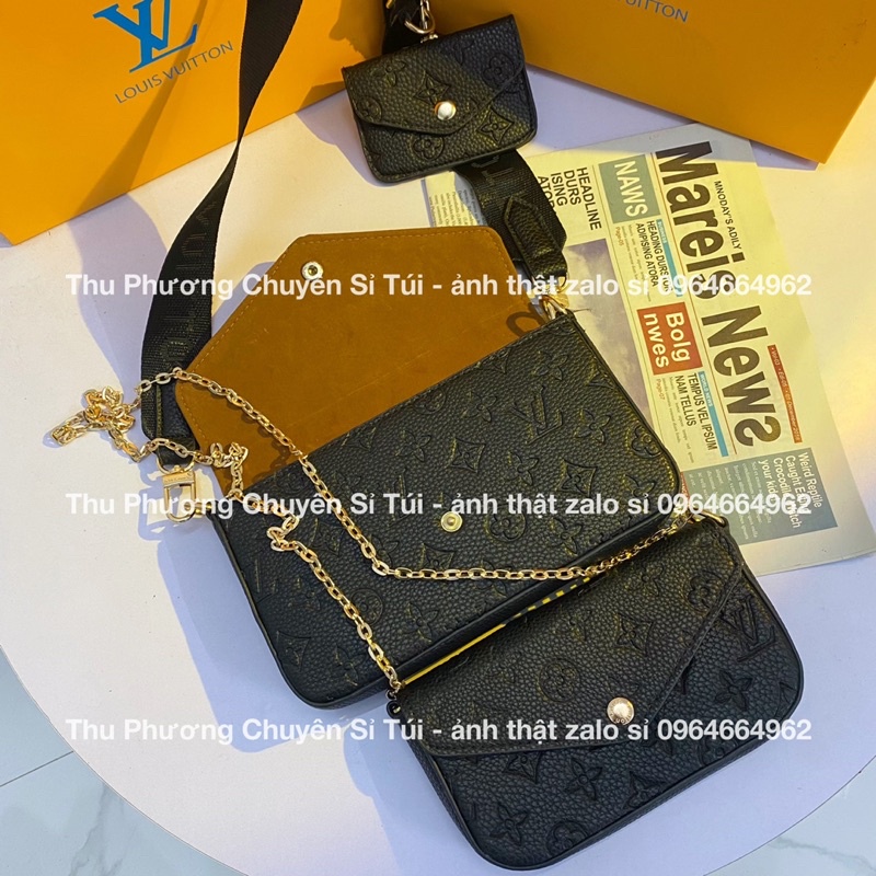 Sét túi 3 món eo vì đeo chéo kẹo nách hoạ tiết dập logo chìm túi tháo được làm nhiều kiểu dáng (hàng quảng châu cao cấp)