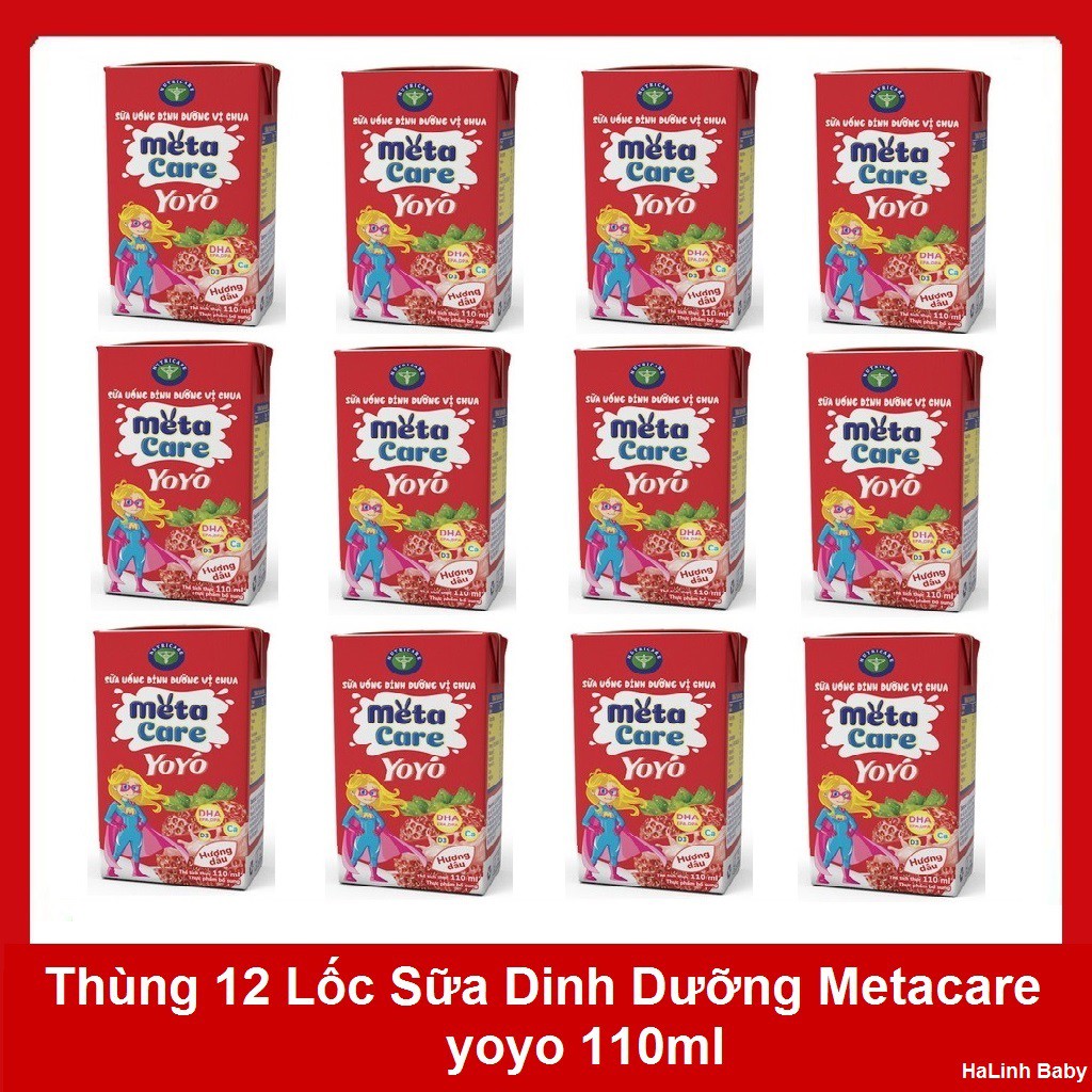 Thùng sữa uống dinh dưỡng vị chua Nutricare Metacare Yoyo Hương Dâu, Cam, Đào,  (110ml x 48 hộp)