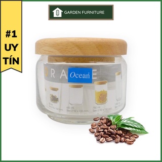 Hũ đựng gia vị thuỷ tinh nắp gỗ Ocean, hũ đựng gia vị, mật ong, kẹo, mứt bằng thủy tinh an toàn, vệ sinh, đẹp HTT32
