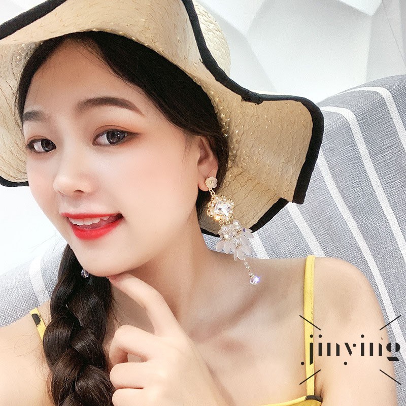 GETNOIVAS Korean Style Long Tassel Set Auger Earrings Flowers Eardrop Personality and Fashion Earrings for Women