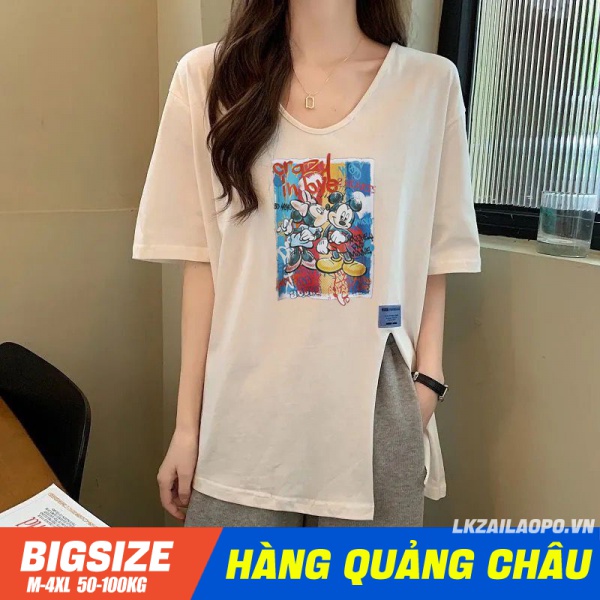 Áo thun ⚡️𝐁𝐈𝐆𝐒𝐈𝐙𝐄⚡️ Áo tiểu thư form rộng tay ngắn cổ chữ v xẻ tà mùa hè Phong cách Hàn Quốc Thời Trang tiểu thư cá tính xinh đẹp cho người mập béo