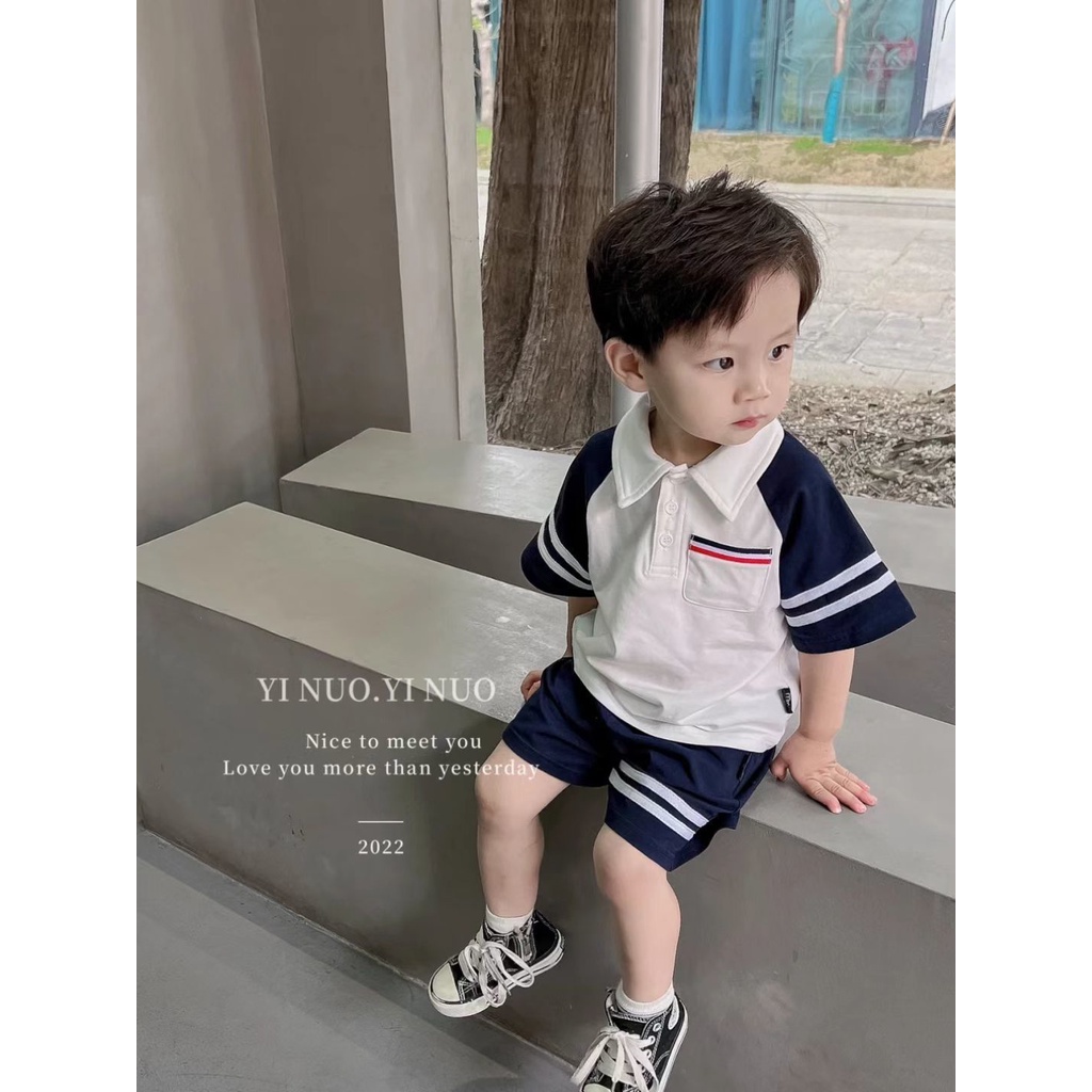 Set Áo Thun Ngắn Tay Và Quần Lửng Họa Tiết Kẻ Sọc Phong Cách Phương Tây Thời Trang Mùa Hè Dành Cho Bé Trai