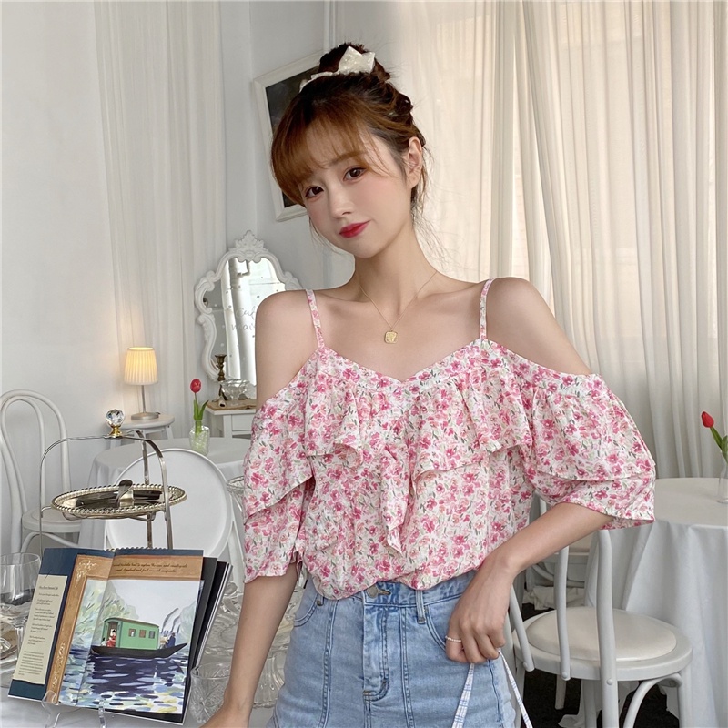 Áo hoa nhí trễ vai xinh xắn Hàn Quốc