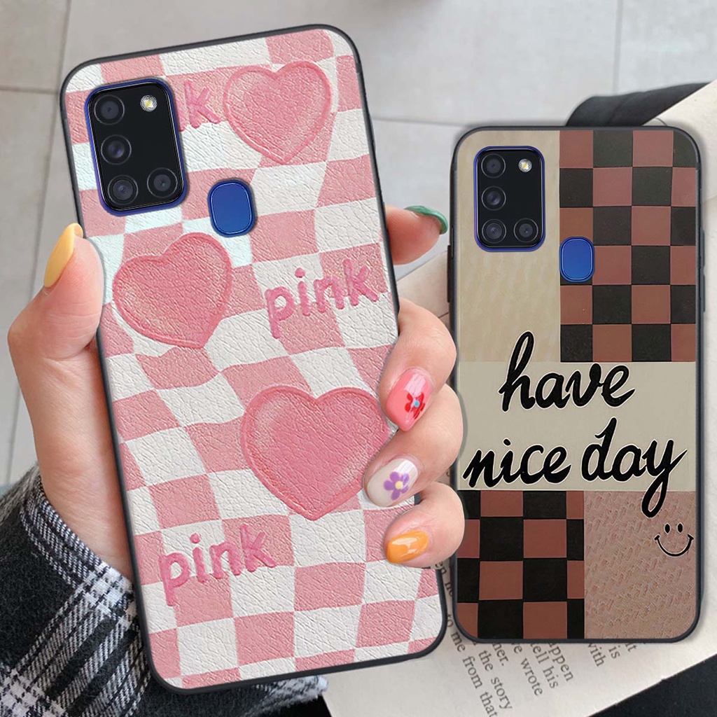 Ốp Samsung A21s caro trái tim cá tính, thời trang siêu đẹp, siêu phong cách