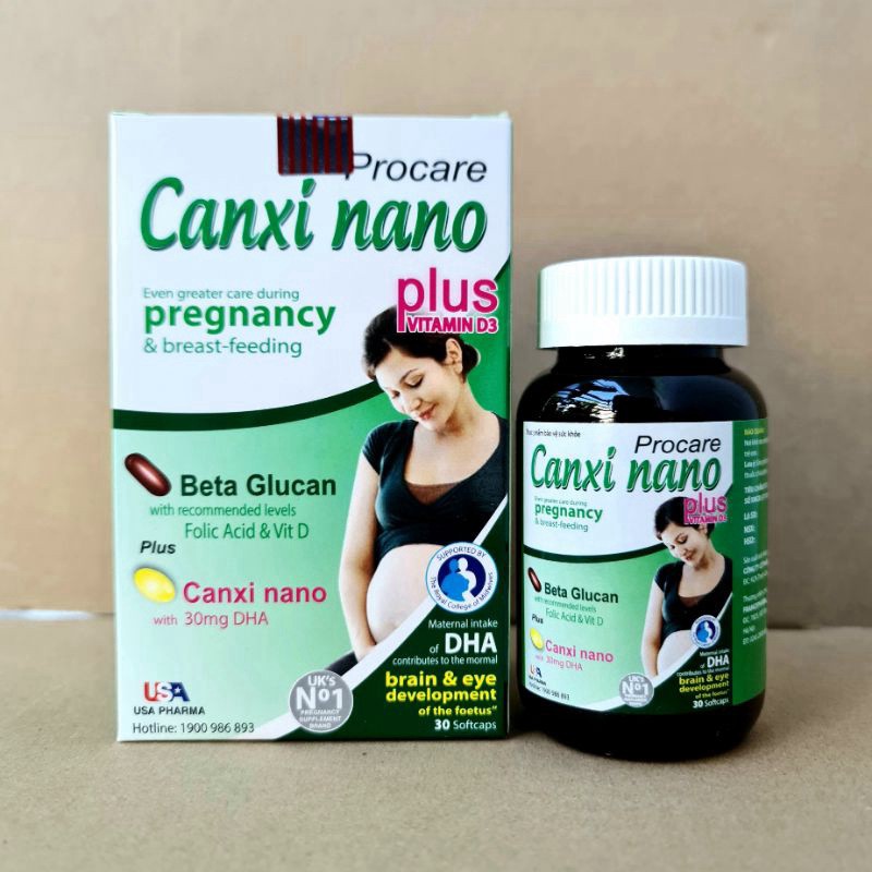 Procare Canxi nano pregnancy giúp bổ sung canxi cho phụ nữ chuẩn bị mang thai, có thai và cho con bú - Hộp 30 viên