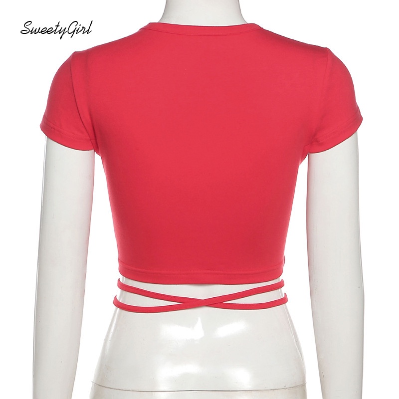 Áo Croptop Cổ Tròn Tay Ngắn Dáng Ôm Thêu Chữ Thời Trang Cho Nữ