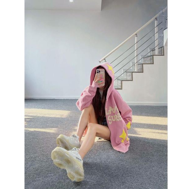 Áo hoodie thiết kế mùa thu 2022 màu hồng có khóa kéo dành cho nữ