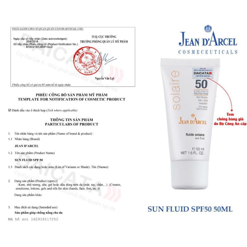 [HÀNG CÔNG TY] Sữa chống nắng toàn thân Jean D'Arcel Sun Fluid SPF50 50ml cho da dầu, da khô, da mụn, da nhạy cảm