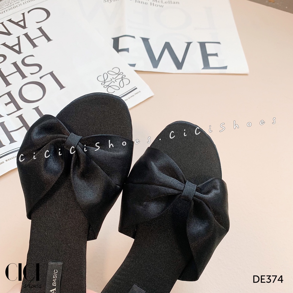 Dép bệt nữ CiCi Shoes mũi tròn, dép lụa thắt nơ giữa - DE374