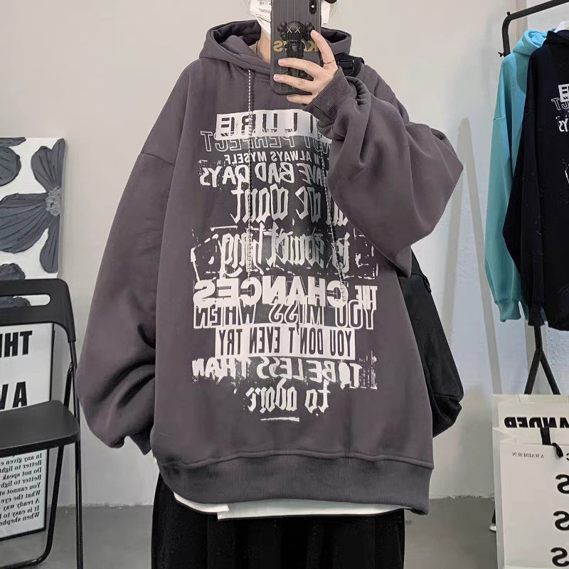 Áo Hoodie Nam Nữ Fom RỘng IN họa Tiết Chữ  Phối Loang Cao Cấp Sành Điệu Thời Trang