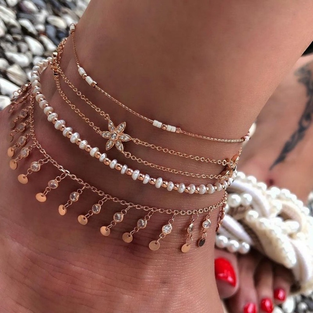 Lắc Chân Kim Loại Nhiều Lớp Phong Cách Bohemian