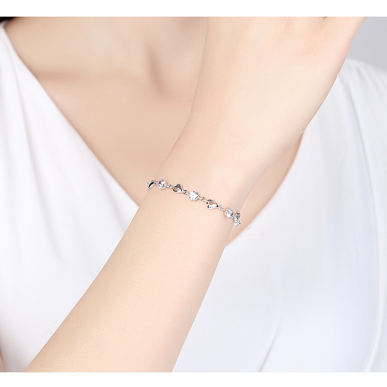Vòng Tay Dây Xích Đính Đá Zircon Trái Tim 3 Màu Thời Trang Hàn Quốc Cho Nữ