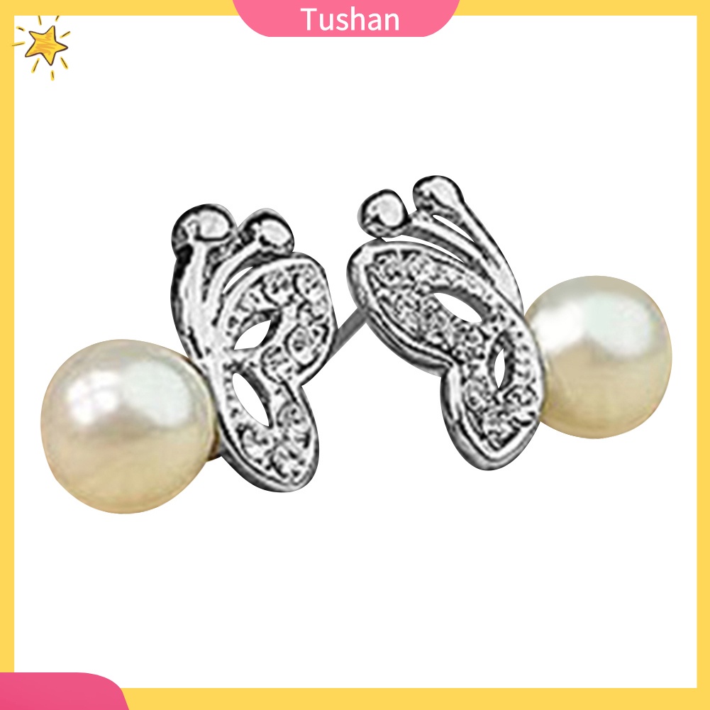 Hoa tai hình bướm đính đá ngọc trai giả dễ thương cho nữ