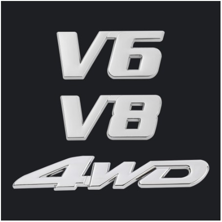 Decal kim loại nổi 3D V6 V8 tem logo biểu tượng miếng dán xe hơi ô tô tương thích Toyota Camry Land Cruiser Honda Accord