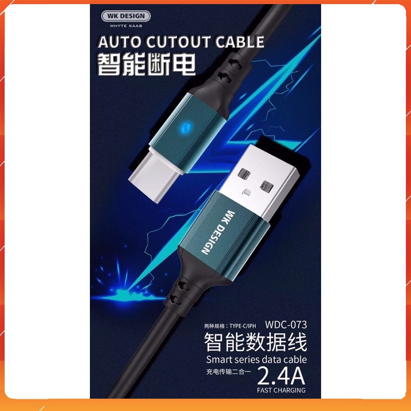 Dây sạc type C WK Design 073 tự ngắt sạc nhanh có báo đèn hàng chính hãng Lỗi 1 đổi 1