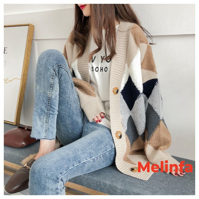 Áo len cardigan nữ loại dày len dệt kim Quảng Châu mềm mịn co giãn mặc mùa thu đông mã VAA0336