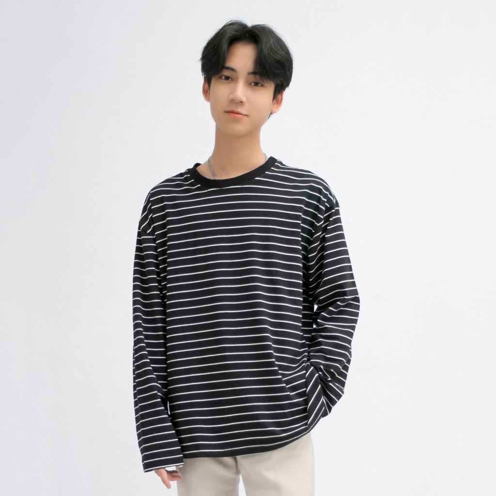 Áo Thun Thu Đông Nam Dài Tay MANDO Kẻ Ngang Chất Cotton Hàn Form Rộng Kiểu Dáng Basic Unisex Phong Cách Hàn Quốc NDN075 | BigBuy360 - bigbuy360.vn