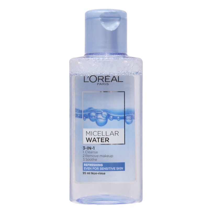 Nước tẩy trang Loreal paris 3 in 1 micellar water 95ml refreshing xanh nhạt cho da nhạy cảm