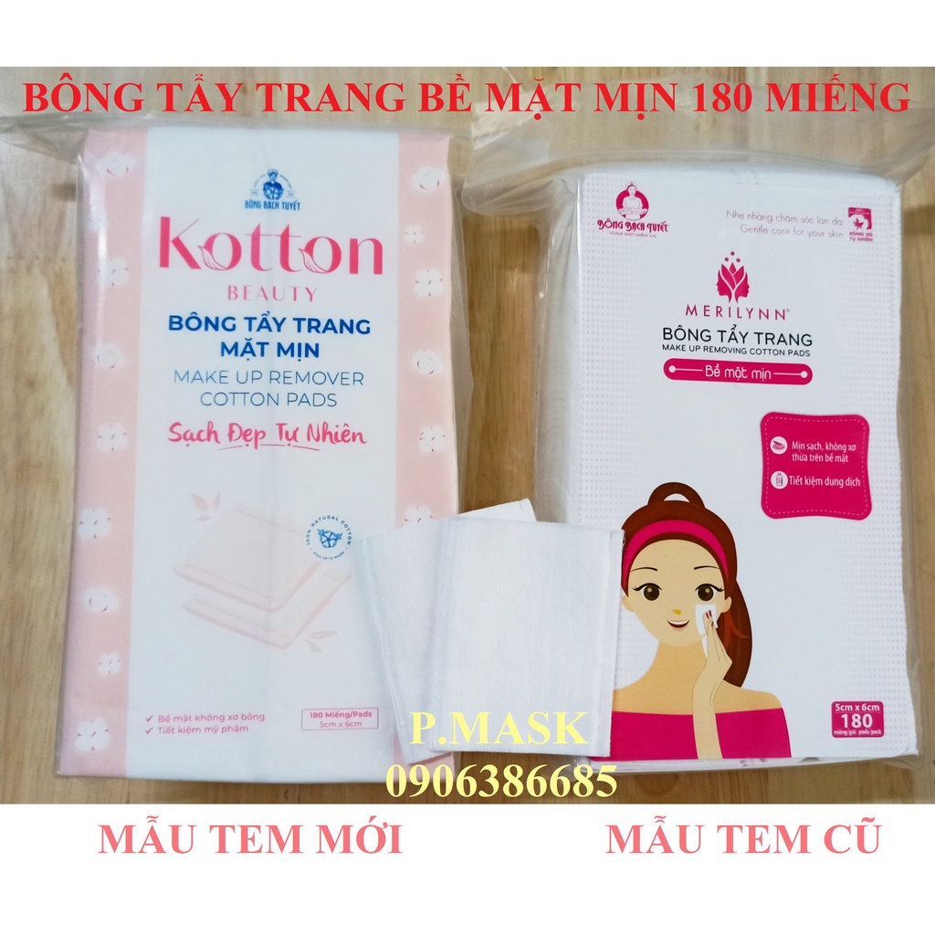 Bông tẩy trang Merilynn bề mặt mịn 180 miếng chính hãng Bông Bạch Tuyết - Bông Kotton Beauty mịn