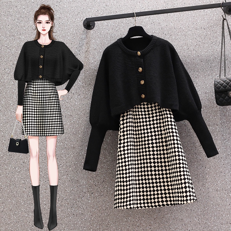 🌸Hàng Order🌸Váy Đầm Bigsize Sét Áo Len Phối Cúc Kết Hợp Váy Dây Kẻ Sang Chảnh Trẻ Trung🌸Hàng Quảng Châu