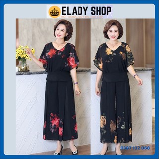 Bộ trung niên ⚡GIÁ SỈ⚡ Bộ quần áo cho mẹ vải voan dày dặn, ít co nhăn, mềm mát, quần lửng lỡ ống sớ rộng
