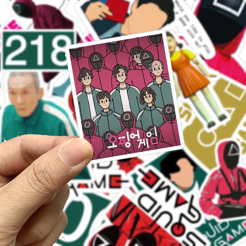 Bộ 40 Sticker hình dán SQUID GAME, sticker pvc, decal dán laptop