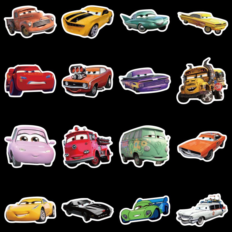 Miếng dán Sticker phim hoạt hình Cars - Vương quốc xe hơi - trọn bộ 50 hình - In rõ ràng sắc nét khó tróc